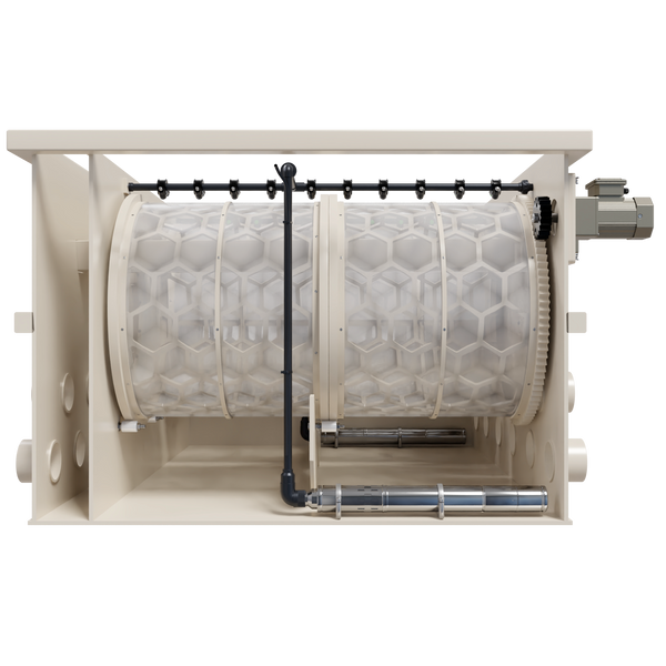 The 200 m&sup3; drum filter for fish farms